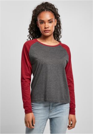 Women's contrasting long-sleeved raglan charcoal/burgundy Women's contrasting long-sleeved raglan charcoal/burgundy