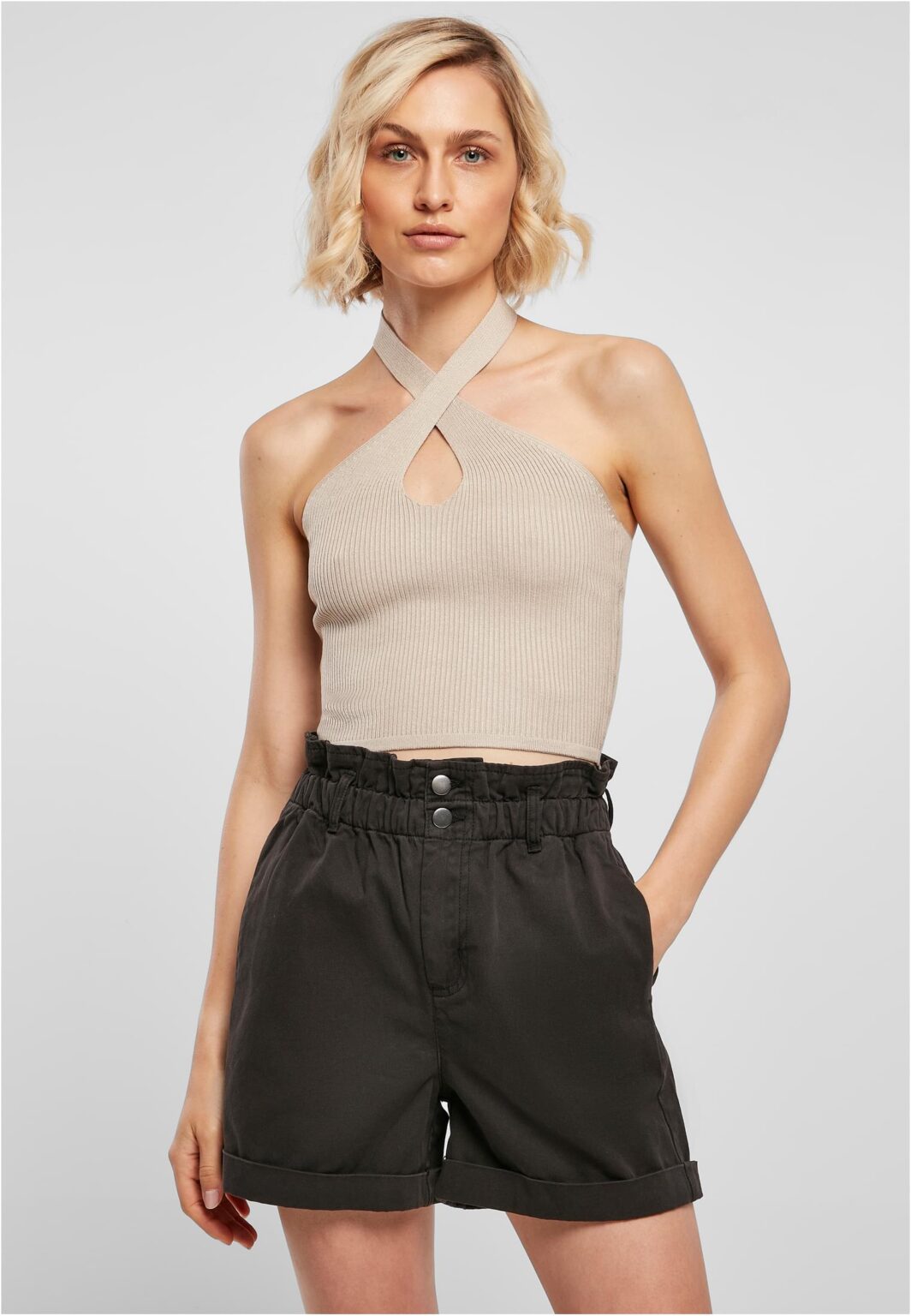 Women's crossed neck warmer Top lighttaupe