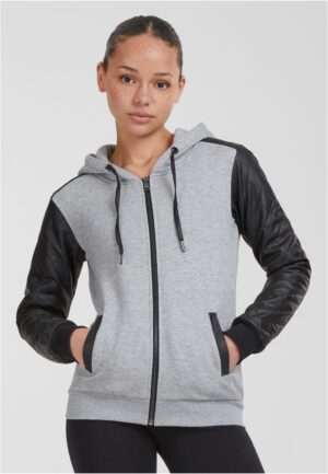 Women's diamond sleeve with zipper hood made of synthetic leather grey/blk Women's diamond sleeve with zipper hood made of synthetic leather grey/blk