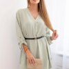 Women's dress with a longer back and belt - dark mint