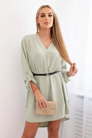 Women's dress with a longer back and belt - dark mint