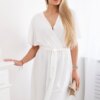 Women's dress with a plunging neckline - ecru