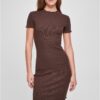 Women's dress with brown ribbing