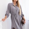 Women's dress with buttons and waist ties - grey