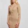 Women's dress with crossed ribbed knit unionbeige