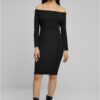 Women's dress with long sleeves and ribs black