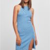Women's dress with ribbed neck warmer in blue