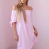 Women's dress with ties on the sleeves - candy pink