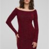 Women's glittering dress with long sleeves burgundy
