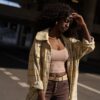 Women's green checkered beige shirt