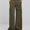 Women's high-waisted and wide-waisted twill trousers Cargo Olive