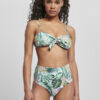Women's high-waisted bikini with leaf white pattern