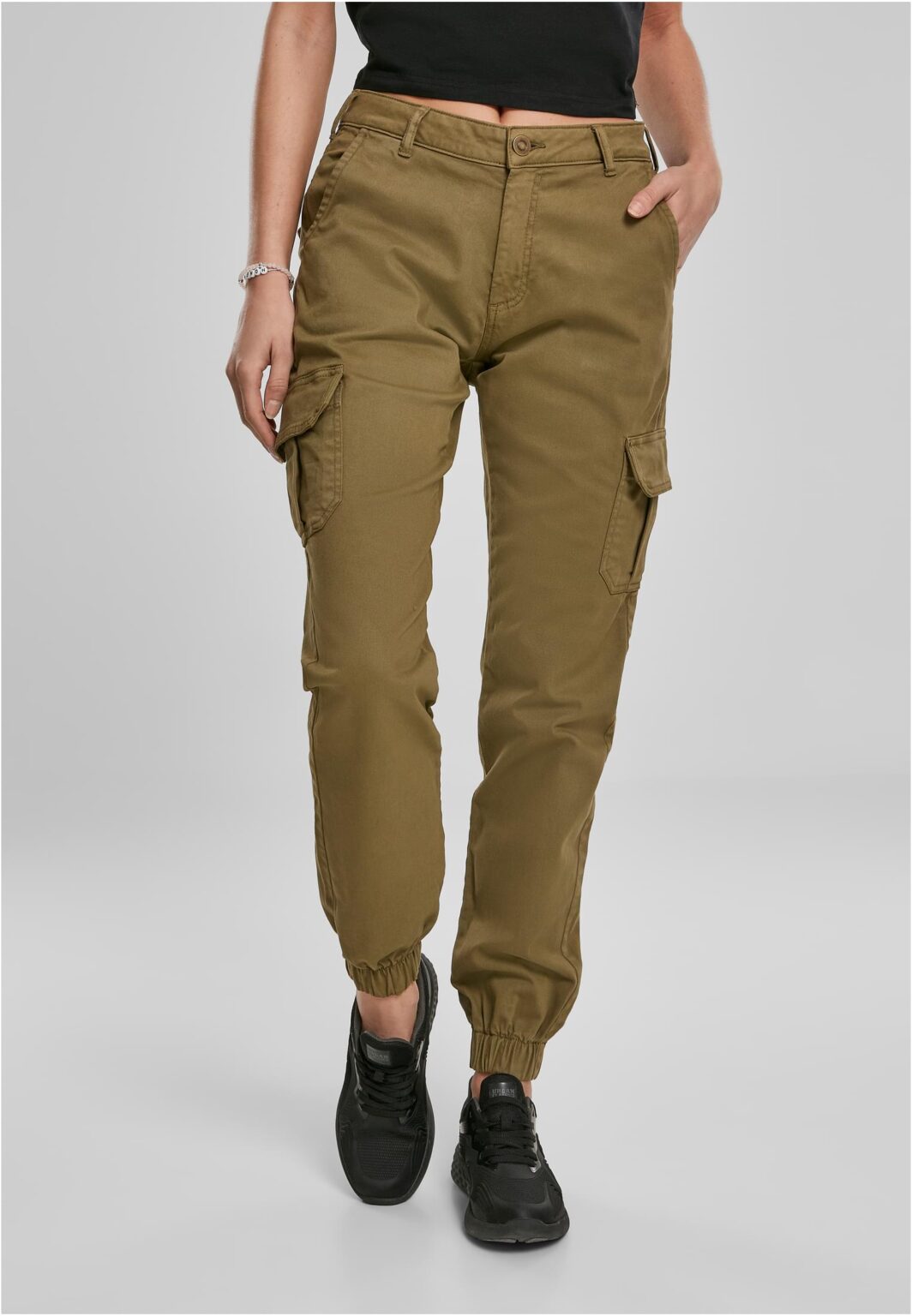 Women's high-waisted cargo trousers summer olive