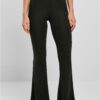 Women's high-waisted leggings with flared ribbing black