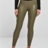 Women's high-waisted synthetic leather leggings olive
