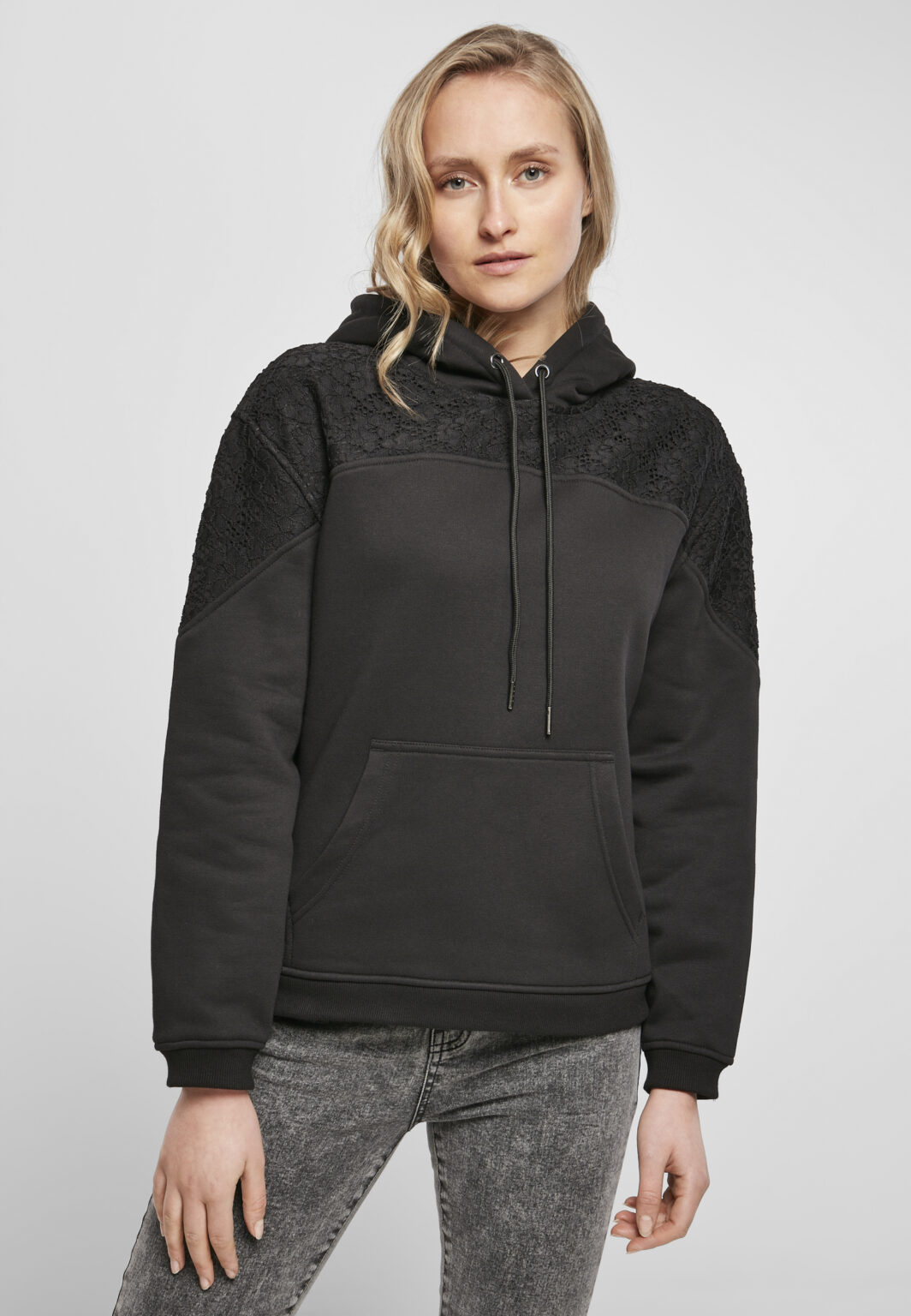 Women's hooded lace insert black