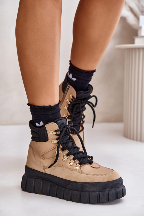 Women's insulated ankle boots on platform brown deer