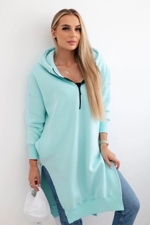 Women's insulated sweatshirt with slits on the sides - mint