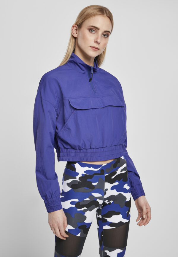 Women's jacket with cropped crinkle nylon