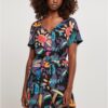 Women's jumpsuit with a short viscose belt in black