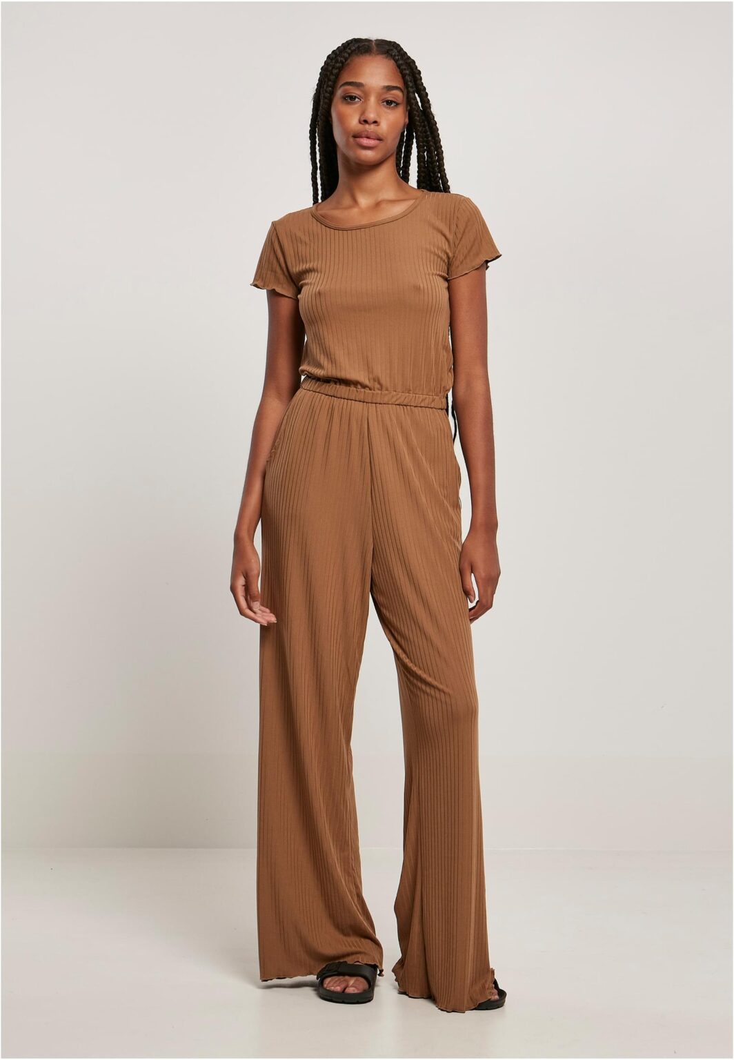 Women's jumpsuit with wide legs in dark taupe design