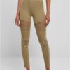 Women's lace-up leggings in khaki color