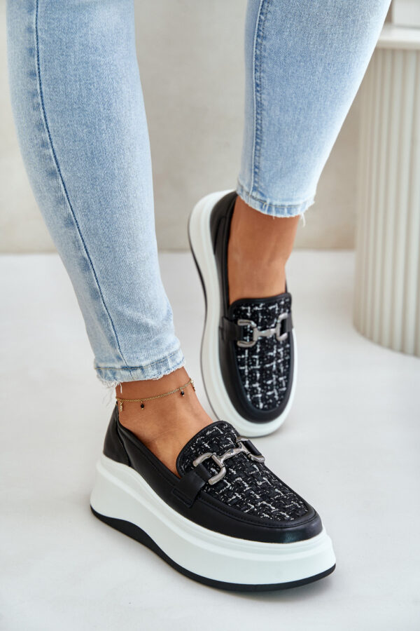 Women's leather moccasins on platform with Vinceza decoration black