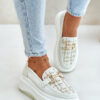 Women's leather moccasins on platform with gold decoration Vinceza light beige