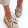 Women's leather moccasins with bow Laura Messi light beige