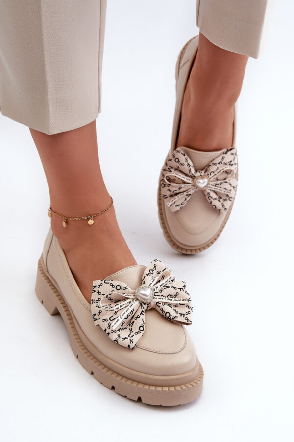 Women's leather moccasins with bow Laura Messi light beige