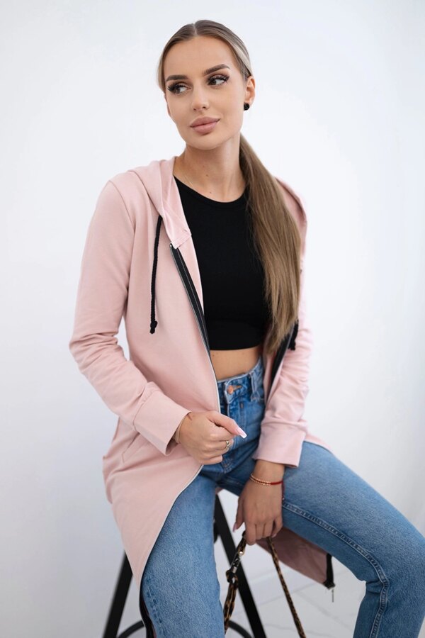 Women's long hoodie Kesi - powder pink