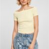 Women's loose shoulder t-shirt in soft yellow color