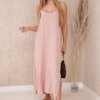 Women's maxi dress with straps - powder pink