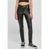 Women's mid-waisted synthetic leather trousers black