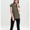 Women's olive T-shirt with extended shoulder