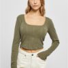 Women's olive with short ribs and long sleeves