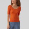 Women's orange ribbed basic T-shirt VERO MODA Estela - Women