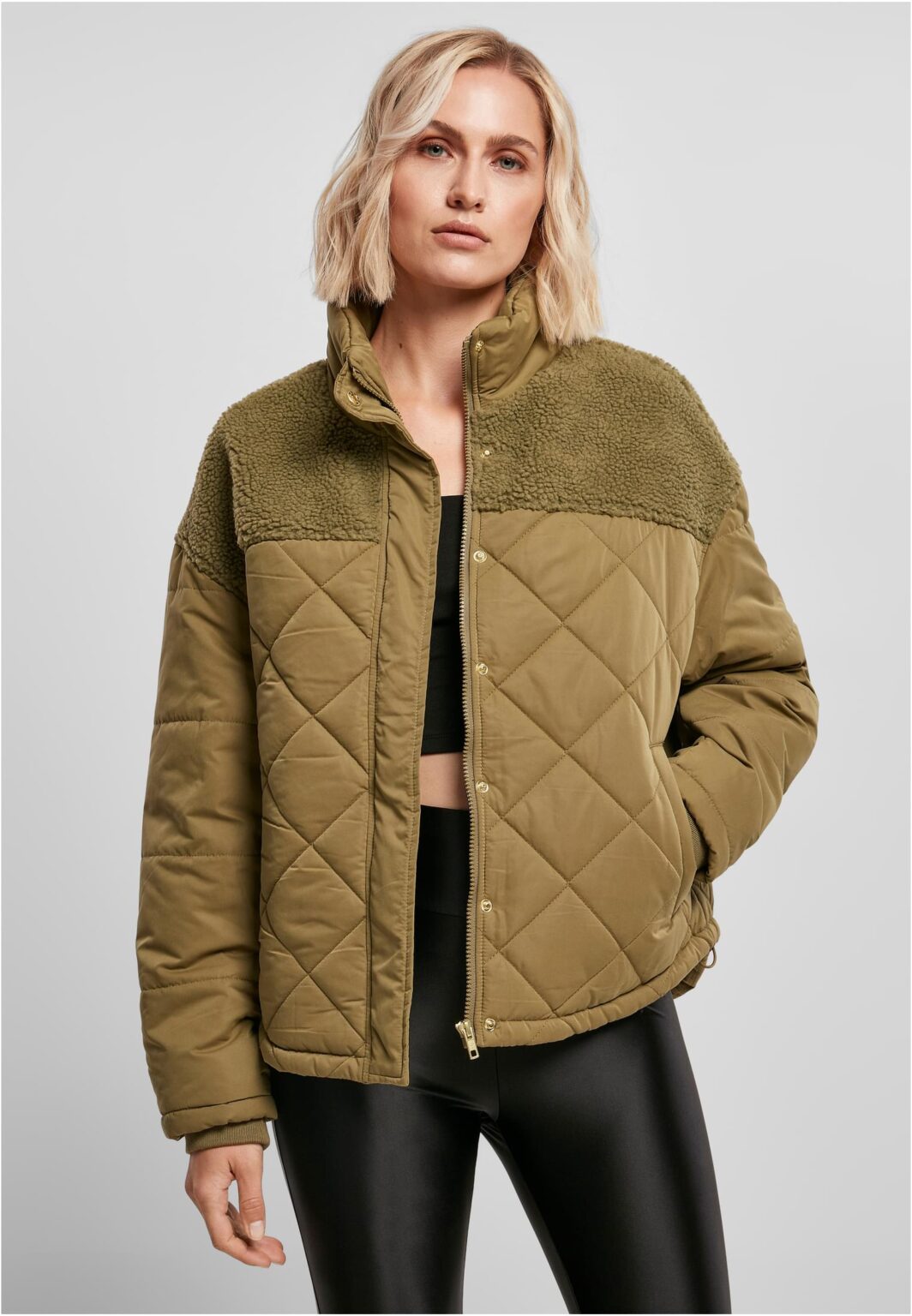 Women's oversized Diamond Quilt Puffer Jacket tiniolive