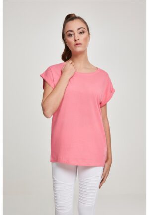 Women's pink grapefruit t-shirt with extended shoulder