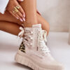 Women's platform ankle boots with decorative lacing Leopard light beige Edidda