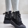 Women's platform ankle boots with decorative lacing black edidda