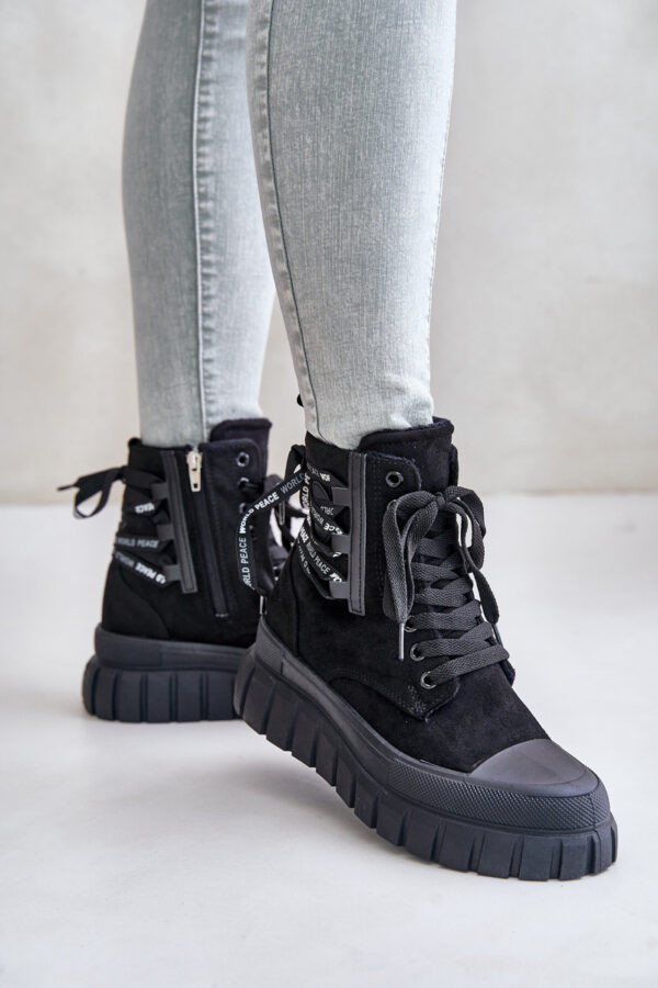 Women's platform ankle boots with decorative lacing black edidda