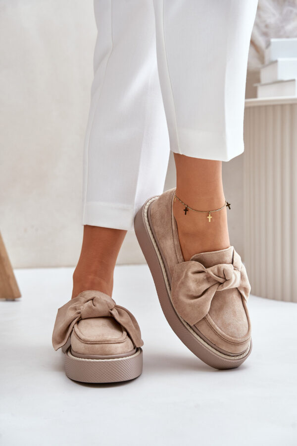 Women's platform loafers with bow beige Naivine