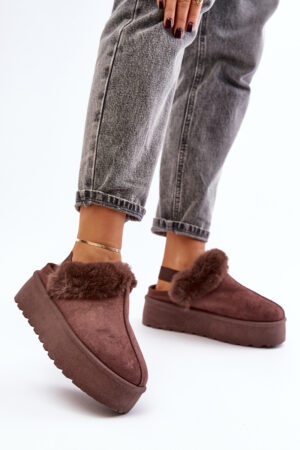 Women's platform slippers with fur brown Linaris