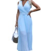 Women's pleated dress with a wide belt and a neckline Numoco
