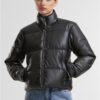 Women's quilted jacket made of synthetic leather black