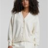 Women's ribbed cardigan with buttons cream