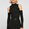 Women's ribbed knit with cut-out sleeves with long sleeves black