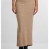 Women's ribbed skirt with high slit beige