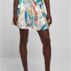 Women's satin mini skirt AOP soft yellow holiday